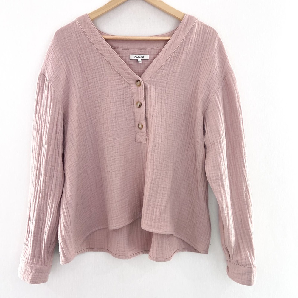Madewell Pink Gauzy Pullover Top size XL Lightspun Evert Top Blush Pink